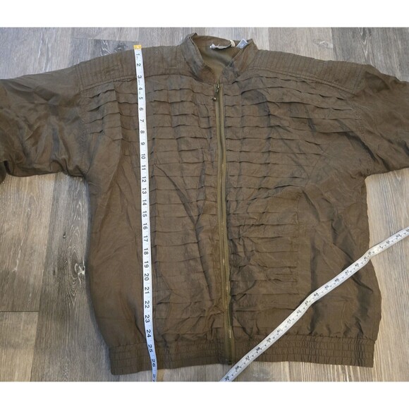 EVR‎ Vintage Ruffle Jacket Womens Medium green shoulder pads 100% silk - Picture 6 of 8